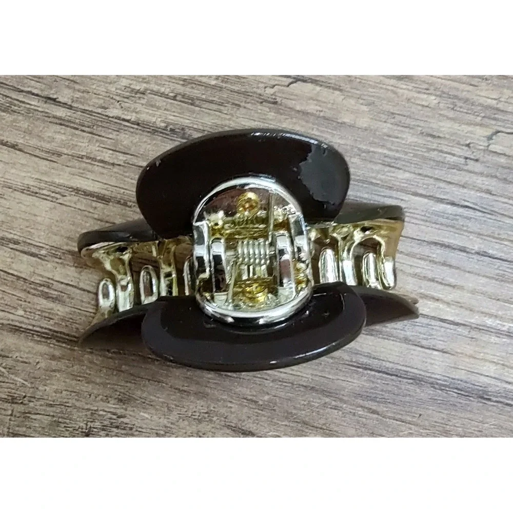 Solid  Acrylic Hair Claw Clip Dark Brown Gold Accent Z32